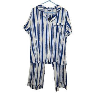 Katie Kime 3XL Womens Blue & White Striped 100% Cotton Pajama‎ Set